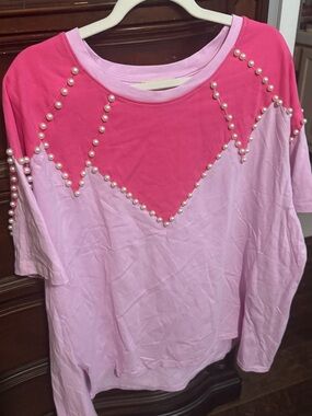 Fantastic Fawn Two-Tone Pink Pearl-Trim Sweatshirt